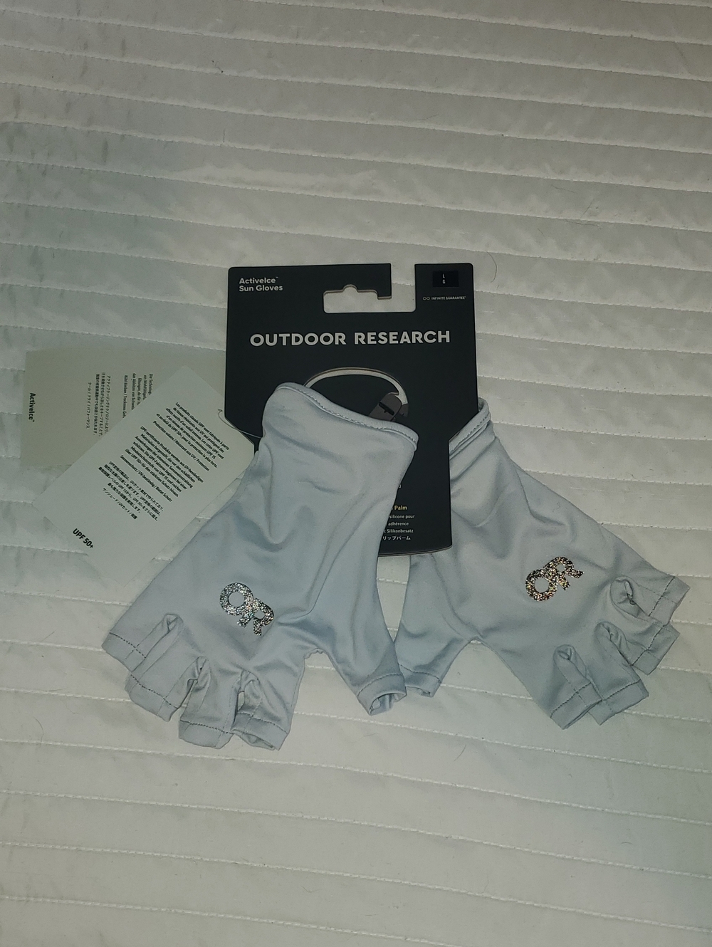 Outdoor Research Light Gray Fingerless Sun Gloves with Logo
